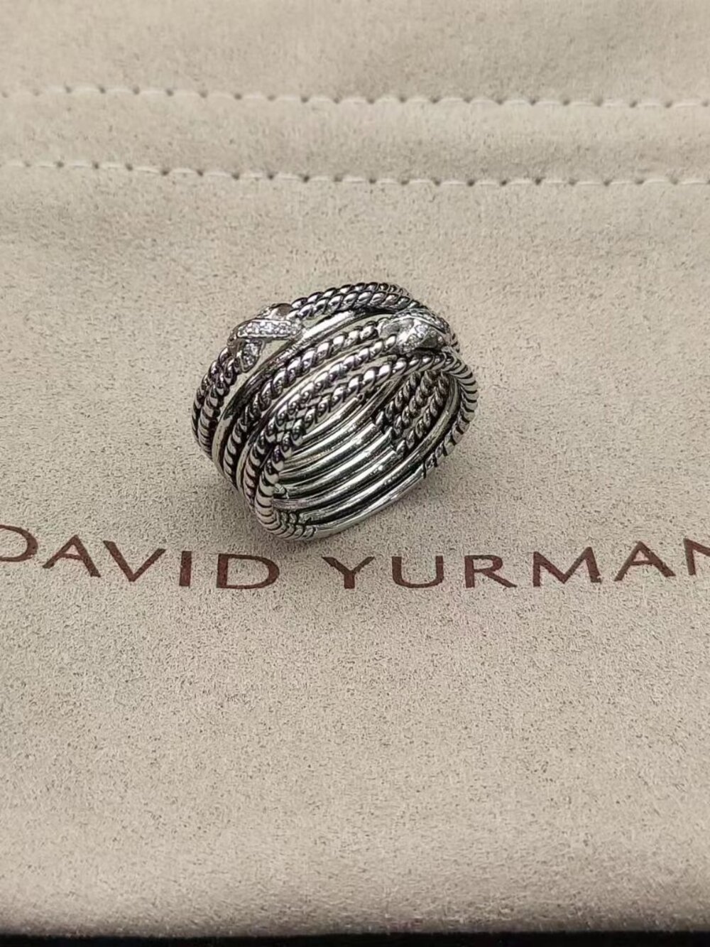 David Yurman Sterling Silver Multi-Band Cable Ring with Polished Accents - Picture 3 of 5